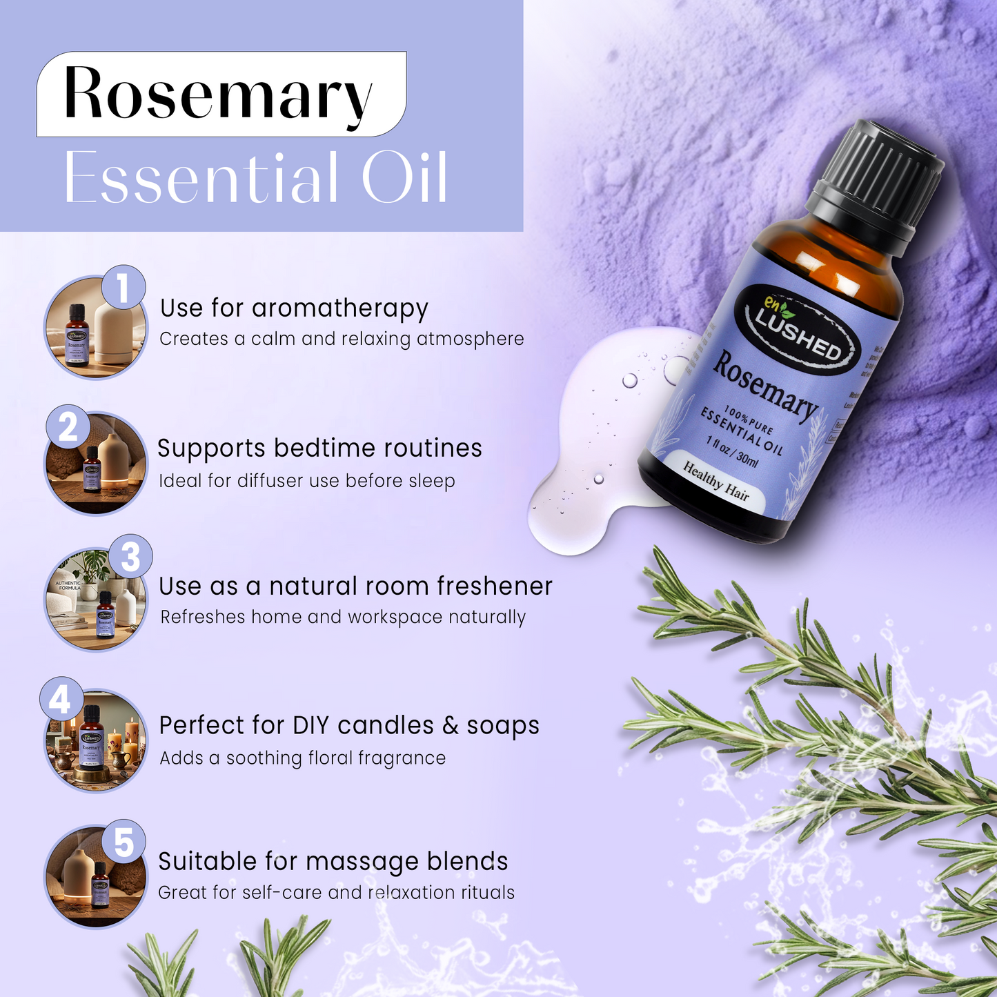 Healthy Hair Pure Rosemary Essential Oil for Hair and Scalp | Aromatherapy