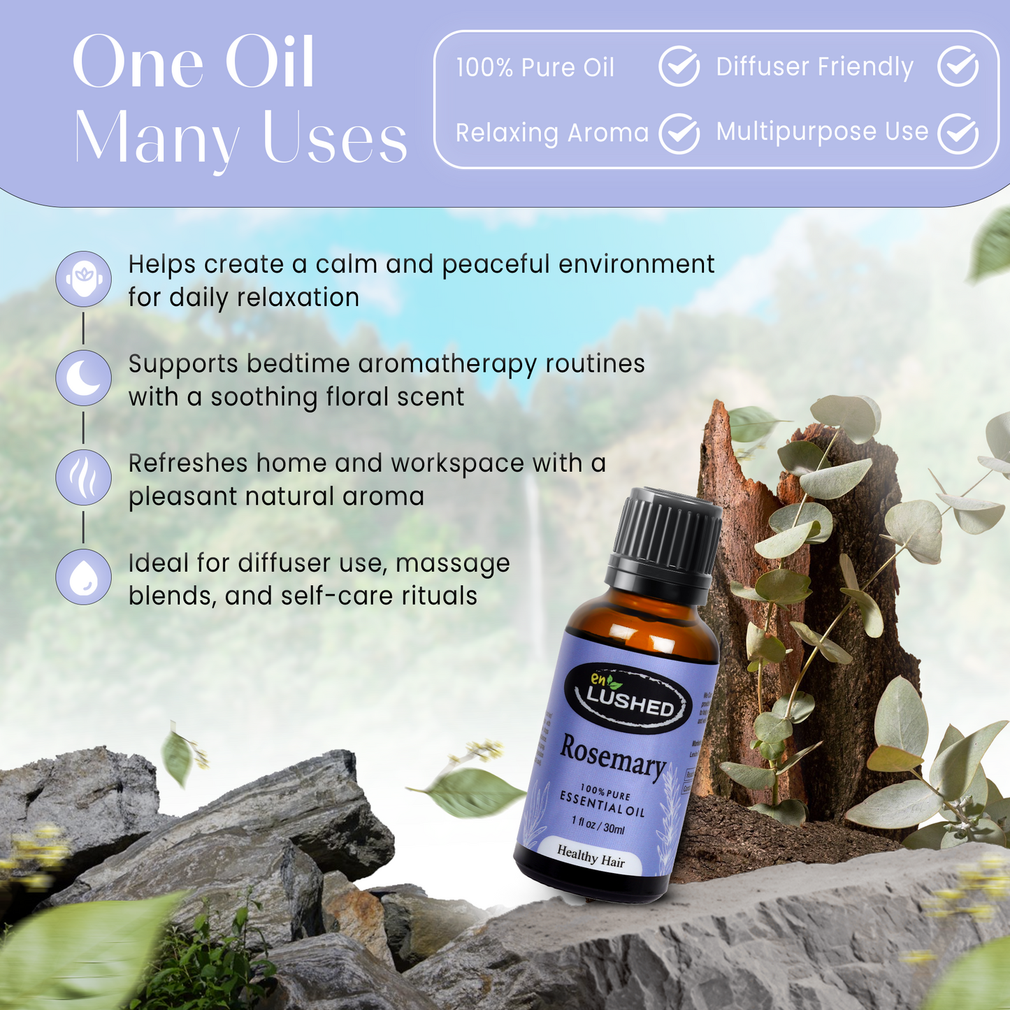 Healthy Hair Pure Rosemary Essential Oil for Hair and Scalp | Aromatherapy