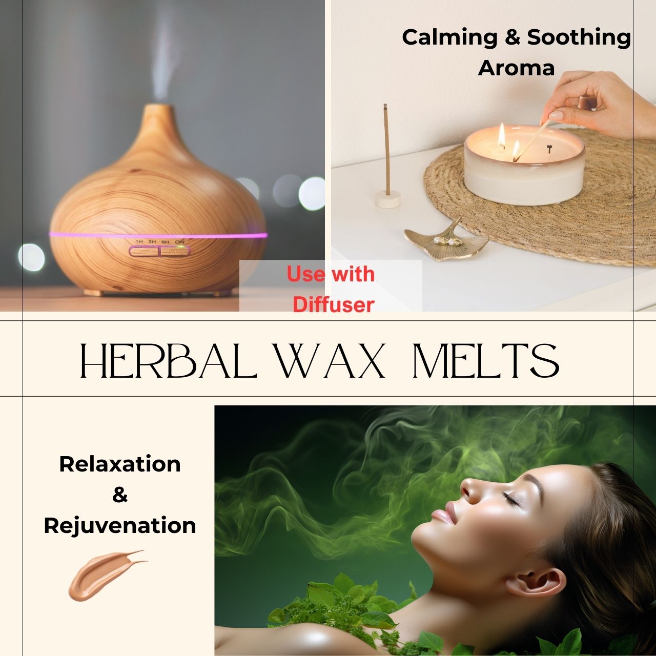 Herbal Wax Melts with Electric Diffuser Infused with Pure Essential Oils | No Synthetic Fragrance | Calming & Relaxing | Improve Sleep | Uplifts Mood