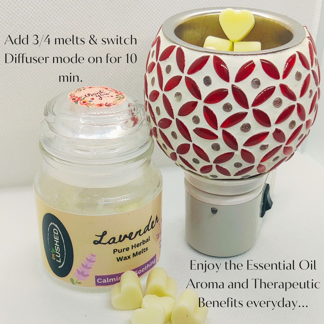 Herbal Wax Melts with Electric Diffuser Infused with Pure Essential Oils | No Synthetic Fragrance | Calming & Relaxing | Improve Sleep | Uplifts Mood