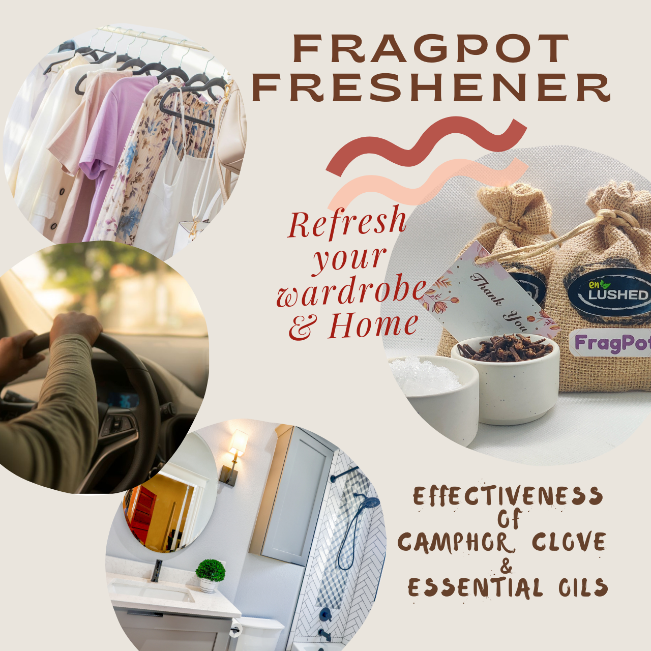 Herbal Freshener Wardrobe|Clothes|Toilet|Home with Essential Oil, Camphor & Clove, Ultimate Fresheness & Protection from Foul Smell & infestation